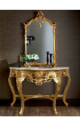 Console de estilo barroco em madeira dourada e mármore bege