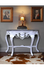 Baroque console with white lacquered wood and black marble