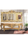 Enorme console avec miroir de style baroque en bois doré et marbre beige