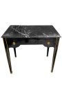 Bureau de style Louis XVI laqué noir avec marbre noir - 12