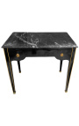 Schreibtisch im Louis XVI-Stil, glänzend schwarz lackiert und schwarzer Marmor