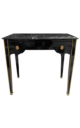Schreibtisch im Louis XVI-Stil glänzend schwarz lackiert und schwarzer Marmor
