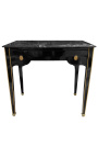 Schreibtisch im Louis XVI-Stil, glänzend schwarz lackiert und schwarzer Marmor