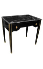 Louis XVI style writing desk glossy black painted and black marble