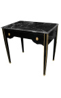 Louis XVI style writing desk glossy black painted and black marble