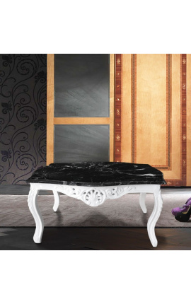 Klubska mizica v baročnem slogu iz belega lakiranega lesa s črno marmorno ploščo
