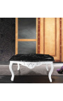 Table basse de salon de style baroque en bois laqué blanc avec marbre noir