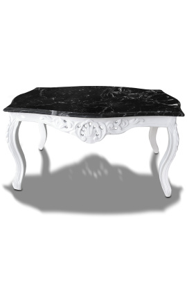 Mesa de café estilo barroco madera brillante con tapa de mármol negro