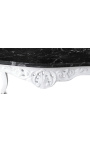Tavolino da salotto in stile barocco in legno laccato bianco con marmo nero