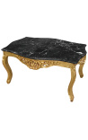 Table basse de salon de style baroque en bois doré avec marbre noir