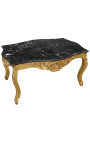 Tavolino da salotto in stile barocco in legno dorato con marmo nero