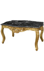 Mesa de café estilo barroco madera dorada con mármol negro