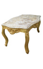 Table basse de salon de style baroque en bois doré avec marbre beige