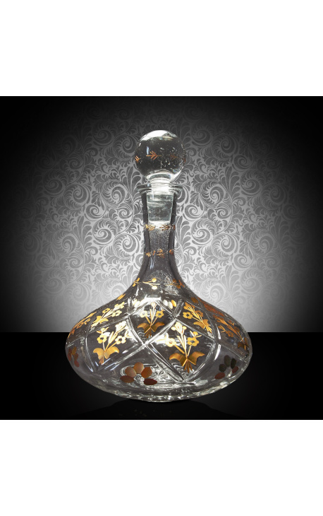 Decanter in cristallo con motivi floreali incisi in oro