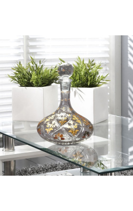 Decanter de cristal com motivos florais gravados a ouro