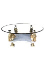 Tavolo da pranzo rotondo in bronzo e marmo con decori a cavallo