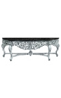 Grande consolle con specchiera in stile barocco in legno argento e marmo nero