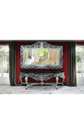 Enorme consola amb mirall d&#039;estil barroc en fusta platejada i marbre negre