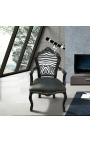 Fåtölj Barock Rococo Style Chair Zebra och svart läder med blankt svart trä - 12