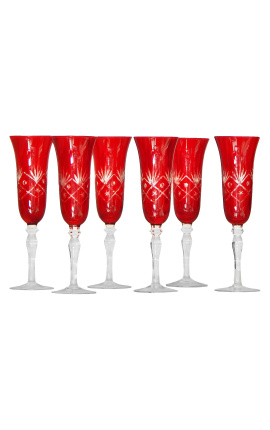 Set of 6 flutes red feet with floral motifs
