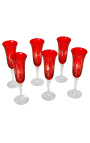 Ensemble de 6 flutes rouges à pieds avec motifs floraux
