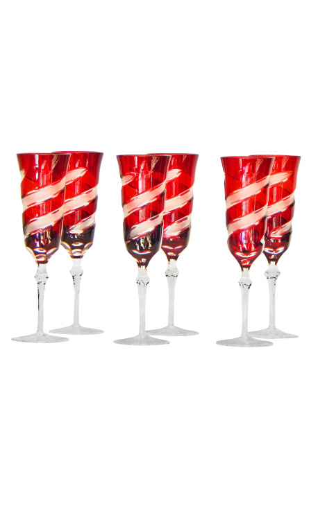 Set of 6 red flutes crystal doubled