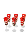 Set of 6 red flutes crystal doubled