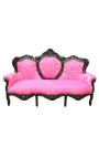 Бароков диван дамаска розово кадифе и черно лакирано дърво