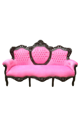 Canapé baroque tissu velours rose et bois laqué noir