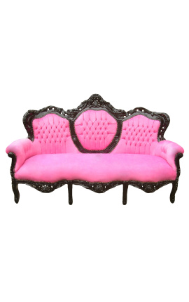Tessuto di divano barocco di velluto rosa e legno laccato nero