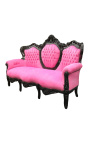 Sofà barroc de tela de vellut rosa i fusta lacada en negre