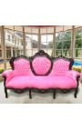 Sofa w stylu barokowym tkanina różowy aksamit i czarne lakierowane drewno