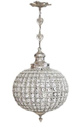 Lustre bola com pendentes de vidro transparente com bronzes prateados