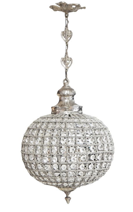Lampadario a sfera con pendagli in vetro trasparente con bronzi argentati