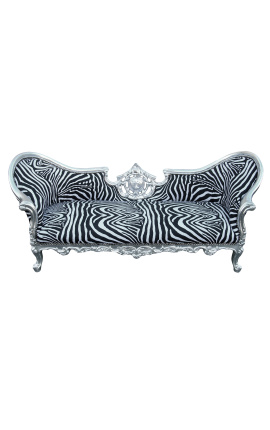 Barockes Medaillon-Sofa im Napoleon-III-Stil, Zebra-Stoff und Holz, Silber