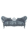 Barokke Napoleon III-stijl medaillonbank zebra stof en hout zilver