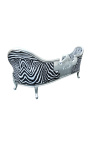 Barockes Medaillon-Sofa im Napoleon-III-Stil, Zebra-Stoff und Holz, Silber