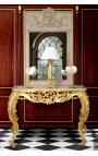 Console Baroque Louis XV Rocaille gilt wood and beige marble