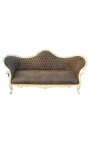Canapea barocă Napoléon III-stile de ciocolată și lemn beige