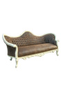 Barroco Sofa Napoléon Tejido de chocolate de estilo III y madera beige