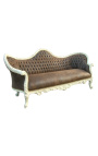 Sofa barokowe Napoléon III styl czekolady tkaniny i drewna beige