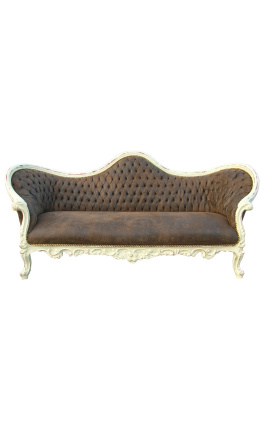 Baroque kanapé Napoléon III stílusú csokoládé szövet és bézs fa