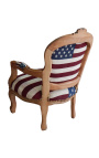 Fauteuil baroque enfant drapeau américain et bois naturel