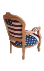 Fauteuil baroque enfant drapeau américain et bois naturel