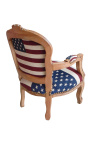 Fotoliu baroc pentru copil stil Ludovic al XV-lea steag american si lemn natural