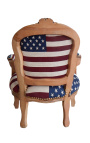 Fauteuil baroque enfant drapeau américain et bois naturel