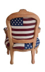 Poltrona barocca per bambini bandiera americana e legno naturale