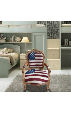 Μπαρόκ πολυθρόνα για παιδί με αμερικανική σημαία στυλ Louis XV και φυσικό ξύλο