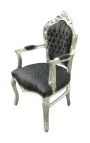 Baroque Rococo Armchair style black satine fabric and silvered wood