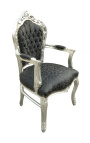 Baroque Rococo Armchair style black satine fabric and silvered wood